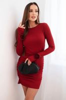 Kesi Włoski Sukienka damska z wiskozy z marszczeniem i kwiatami na rękawach bordowa