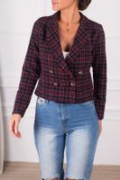 armonika Women's Plum Double Breasted Collar Tweed Crop Jacket