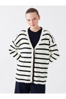 LC Waikiki női V-nyakú csíkos hosszú ujjú oversize kötöttáru Cardigan