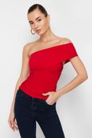 Trendyol Red One Shoulder Detailed Detailed Stretchy Knitted Blouse