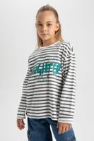 DEFACTO Girl's Oversize Fit Crew Neck Long Sleeve T-Shirt