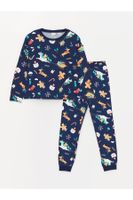 LC Waikiki Crew Neck Christmas Themed Long Sleeve Girls Kids Pajamas Set