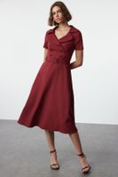 Trendyol Claret Red Plain Woven Dress