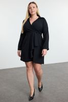 Trendyol Curve Black Double Breasted Closure Back Gipel Flexible Woven A-Line Plus Size Dress