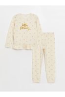 LC Waikiki Crew Neck Printed Long Sleeve Girl's Pajama Set