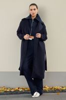 Trendyol Navy Blue Oversized Wool Coat with Removable Knitwear Detail