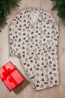 Trendyol Curve Beige Shirt Collar New Year Themed Knitted Pajama Set