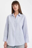 DEFACTO Oversize Shirt Collar Striped Oxford Long Sleeve Shirt