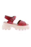 DGN 144 Women's Thick Sole Cross Strap Sandals Genuine Leather Claret Red