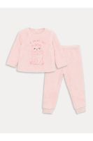 LC Waikiki Crew Neck Long Sleeve Embroidered Plush Baby Girl Pajama Set