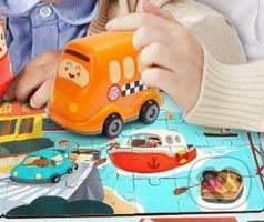 Školní autobus, dřevěné s hračkou - puzzle z kategorie Maxi dílky