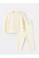 LC Waikiki LCW baby Cream Color Crew Neck Long Sleeve Baby Girl Cardigan and Pants 2-Piece Set