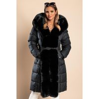 Wattierte Winterjacke Mit Kunstfell, Schwarz