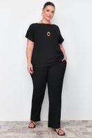 Trendyol Curve Black T-shirt-Pants Knitted Seasonal Bottom-Top Set