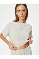 Koton Textured Crop Pajama Top Short Sleeve Crew Neck Comfortable Fit