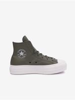 Khaki dámské kožené kotníkové tenisky na platformě Converse Chuck Taylor All Star Lift