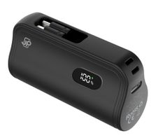 JP Powerbanka PlugOn s integrovaným konektorom pre USB-C a Lightning, 5000 mAh, PD 20W, čierna