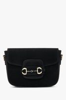 Estro: Czarna torebka damska na ramię typu podkowa z włoskiego weluru naturalnego Premium