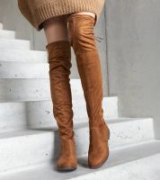 Gemre Hallora Brown Long Platform Boots in Eco-Suede