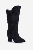 Over-the-knee boots on a column made of eco suede black Clorira