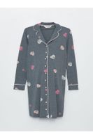 LC Waikiki Shirt Collar Patterned Long Sleeve Maternity Nightgown