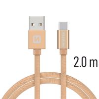 Datový kabel Swissten Textile USB / USB C 2 M, gold