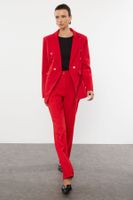 Trendyol Red Button Detailed Lined Fitted Waist Patterned Woven Blazer Jacket