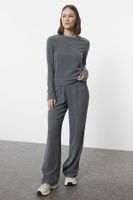 Trendyol Khaki High Collar Gather Detailed Normal Waist Wideleg/Wide Leg Knitted Bottom-Top Set