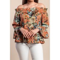 Bluza S Cvjetnim Printom, Smeđa