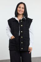 Trendyol Curve Black Pocket, Gold Button Pocket Tweed Large Size Woven Vest