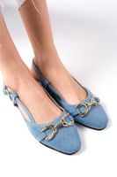 Mio Gusto Delphine Blue Color Denim Fabric Open Back Women's Flat Jeans Flats Shoes.