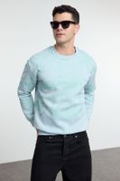 Trendyol Ice Blue Regular/Normal Cut Printed Polar Fleece Inside/Warm Sweatshirt