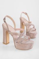 Shoeberry Women's Lorena Rose Silvery Stone Platform Heeled Shoes