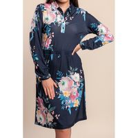 Plus Size Haljina S Cvjetnim Printom, Tamnoplava