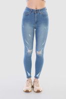 BİKELİFE Blue Laser Patterned High Waist Lycra Denim Pants