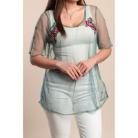 Plus Size Transparentes Top Mit Stickerei, Mint