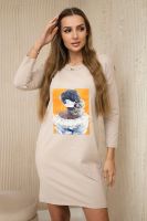Dress with 3D graphics, lace beige
