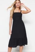 Trendyol Black Waist nyitó midi szőtt hátsó részlet szőtt ruha