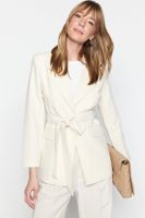 Trendyol Cream Tie Waist Belted Woven Lined Jacket