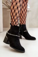 Boto Meleg női bokacsizma a sarkon Eco Suede Black Hanalen lánccal