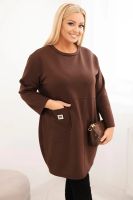 Kesi Włoski Plus Size women's dress butter with a pocket and 3/4 sleeve brown