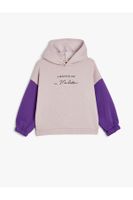 Koton Hooded Crop Sweatshirt Slogan Printed Long Sleeve Cotton