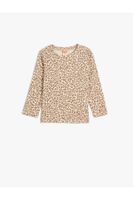 Koton T-Shirt Long Sleeve Leopard Printed Crew Neck Cotton