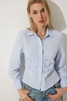 Happiness İstanbul Women's Sky Blue Gather Detailed Shirt