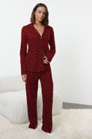 Trendyol Claret Red 100% Cotton Galaxy Patterned Knitted Pajama Set