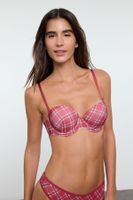 Trendyol Red Plaid Rope Strap Extra Push-Up Tshirt Bra Knitted Bra