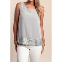 Top Mit Pailletten, Grau