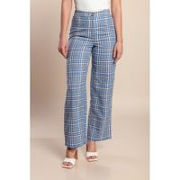 Lange Hose Mit Karo-Print, Hellblau