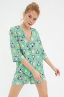 Trendyol Multicolored Koala Patterned Viscose Shirt-Shorts Woven Pajama Set