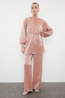 Trendyol Dusty Rose Satin Woven Top-Bottom Set